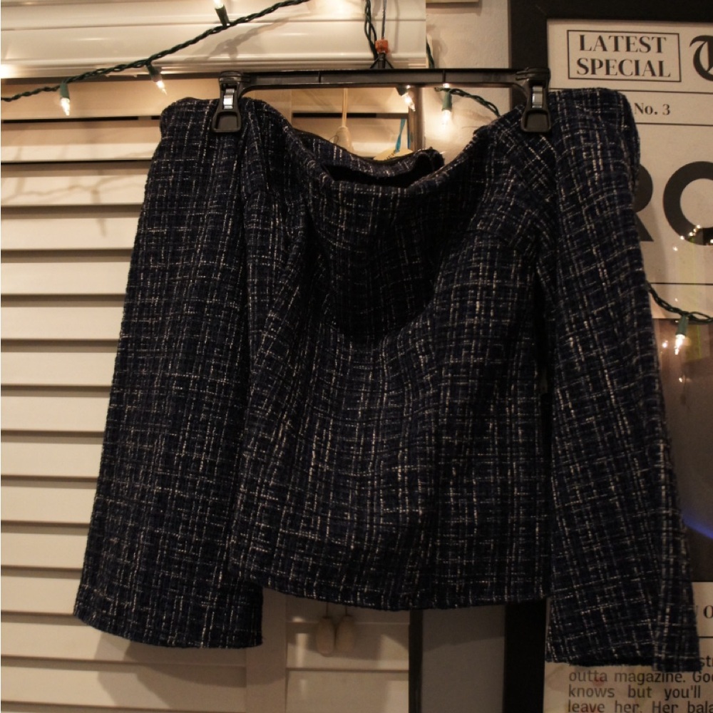 Elegant Navy Blue Tweed Skirt